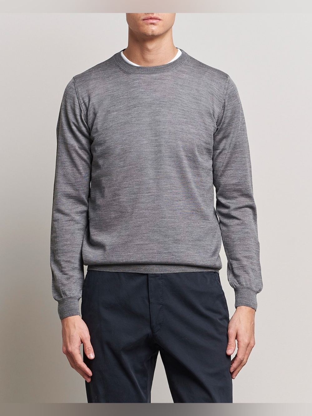 OSCAR JACOBSON Custer Merino Wool Roundneck Grey Made in Italy